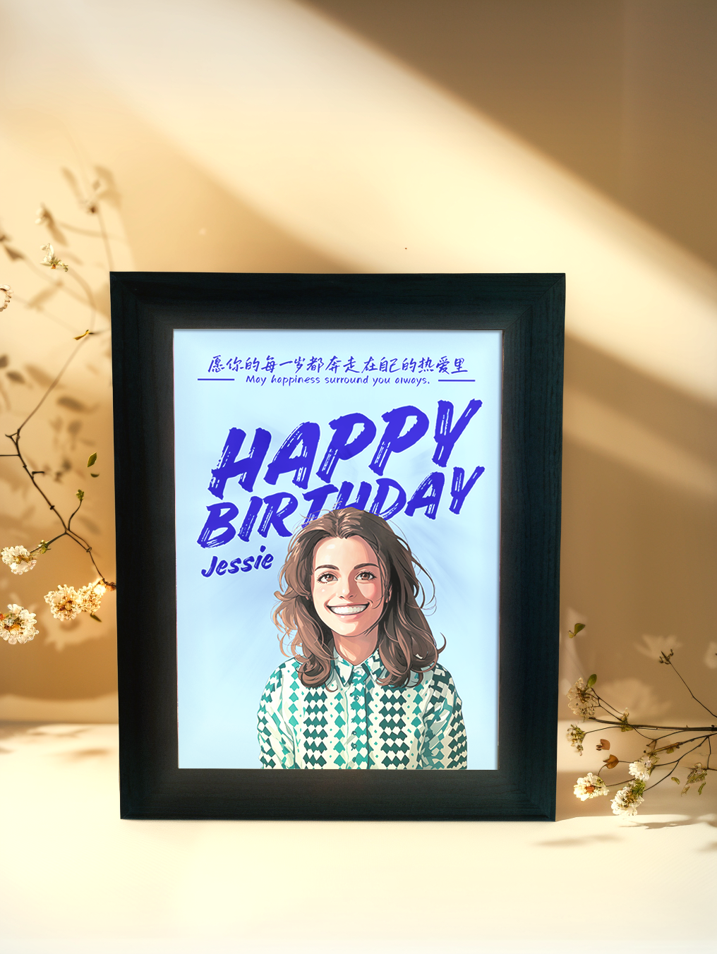 Personalised Comic Cartoon Birthday Photo Light Frame