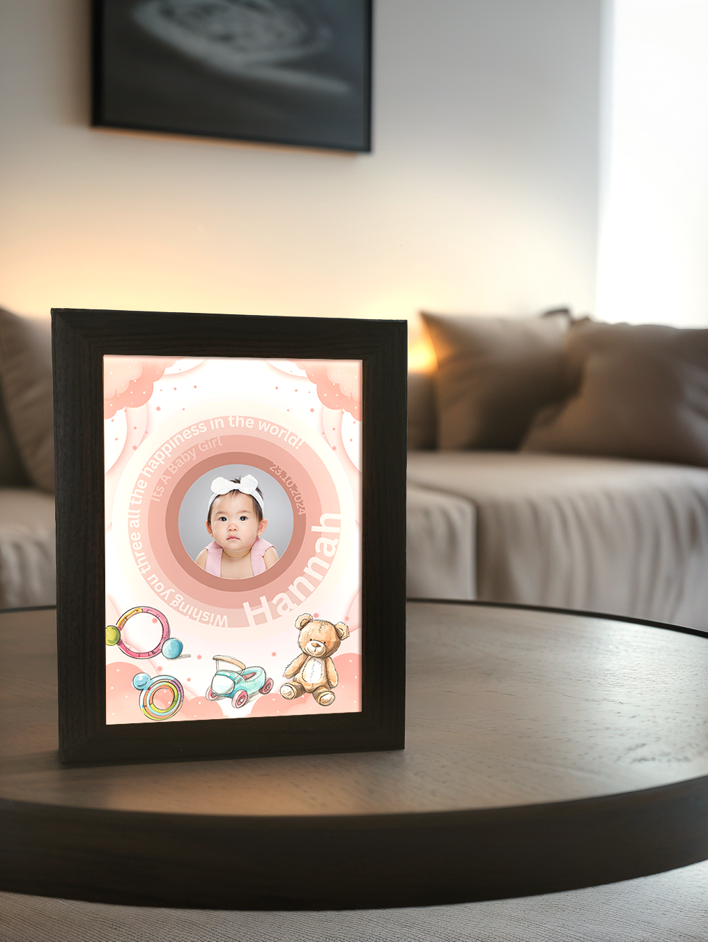 Personalized Baby Pink Theme Photo Light Frame