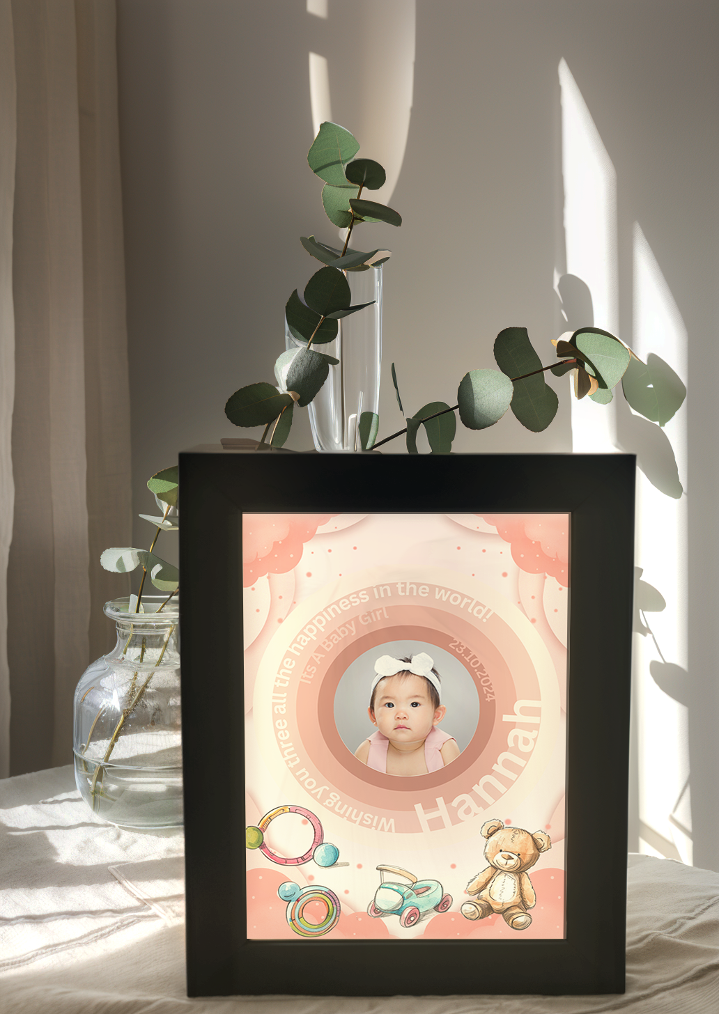 Personalized Baby Pink Theme Photo Light Frame