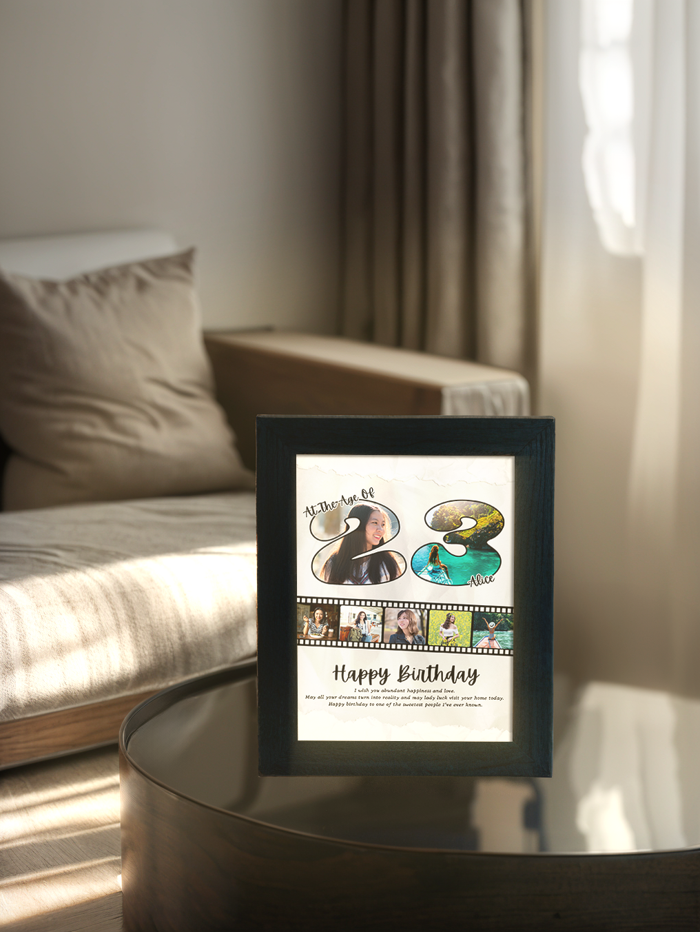 Personalized Birthday Age Photo Light Frame