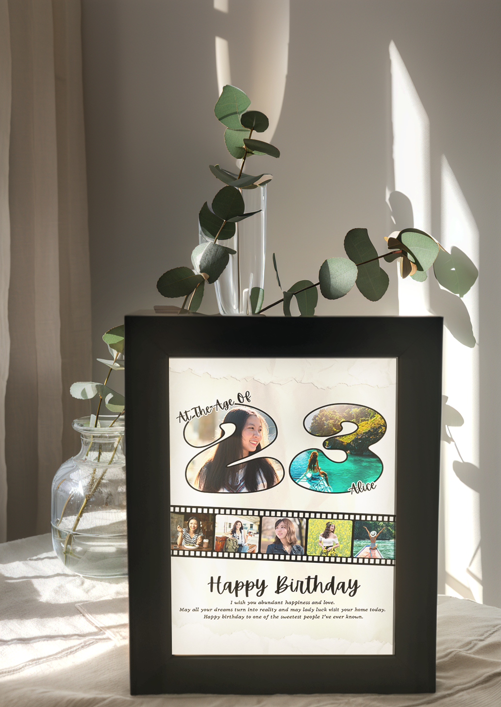 Personalized Birthday Age Photo Light Frame