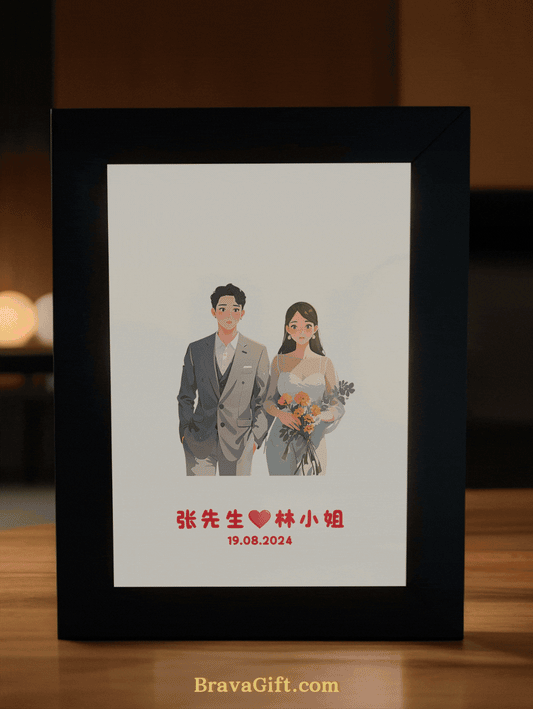 Personalized Couple Comic Chinese Style Portrait Photo Light Frame