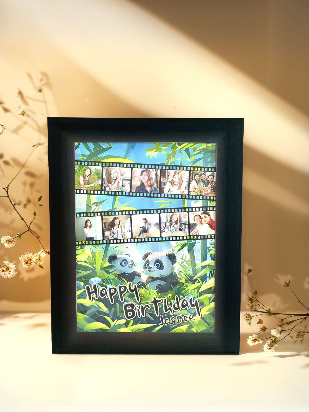 Personalized Perfect Panda Birthday Photo Light Frame