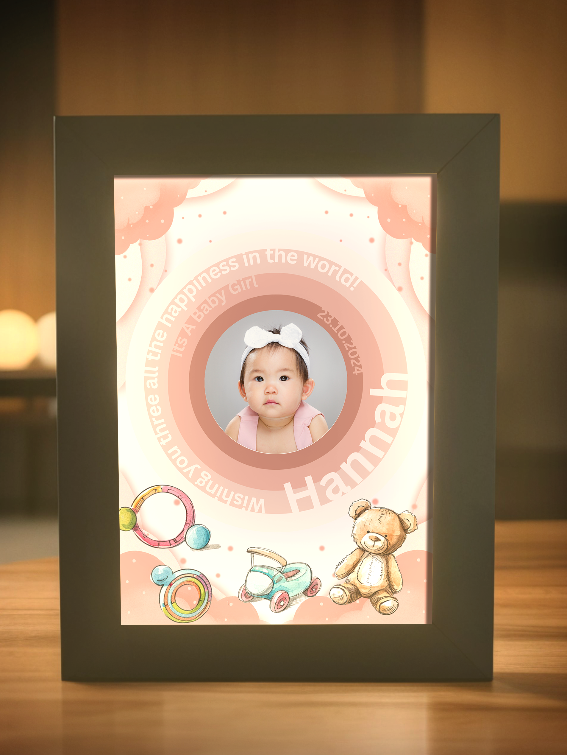 Personalized Baby Pink Theme Photo Light Frame