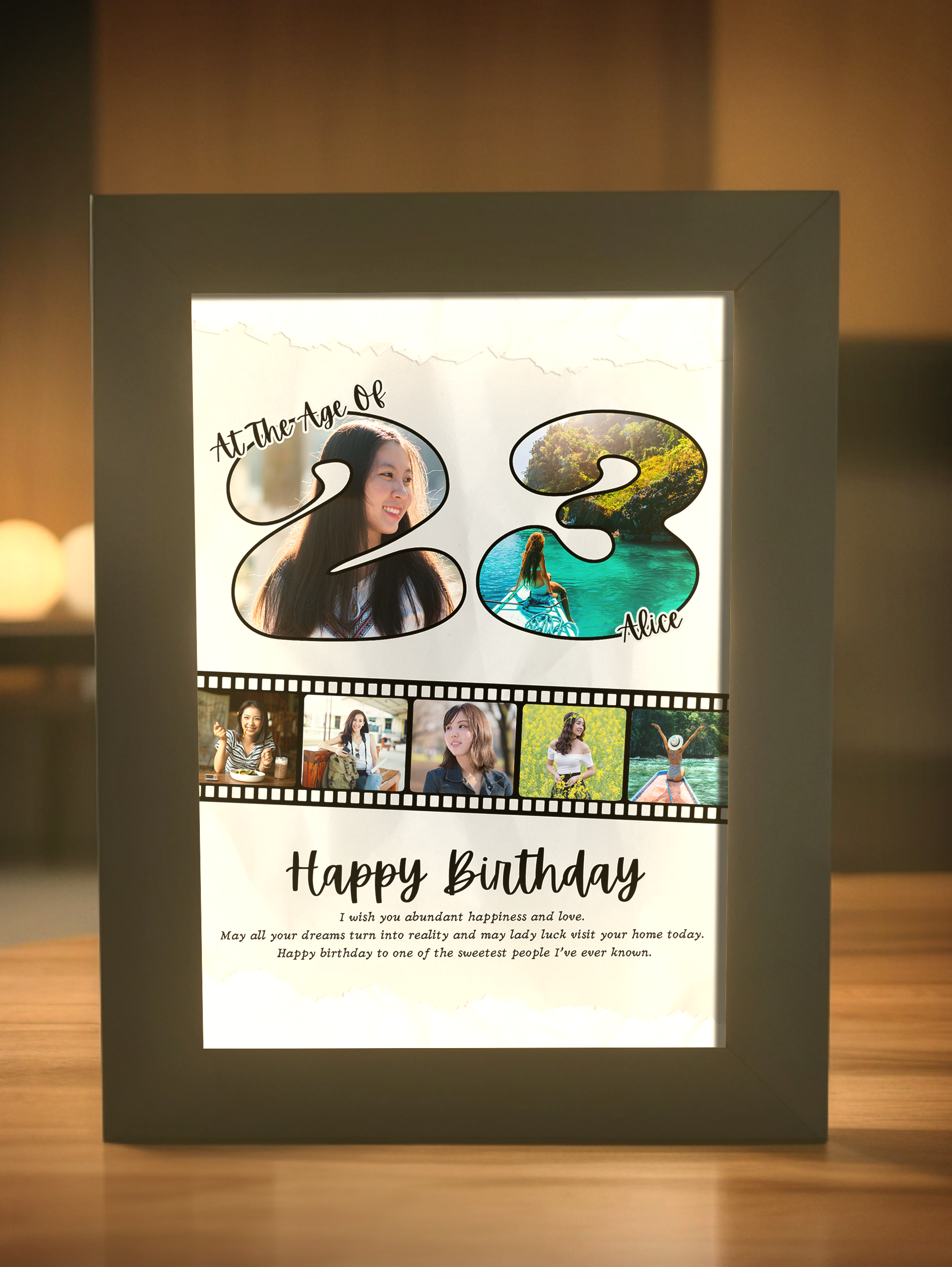 Personalized Birthday Age Photo Light Frame