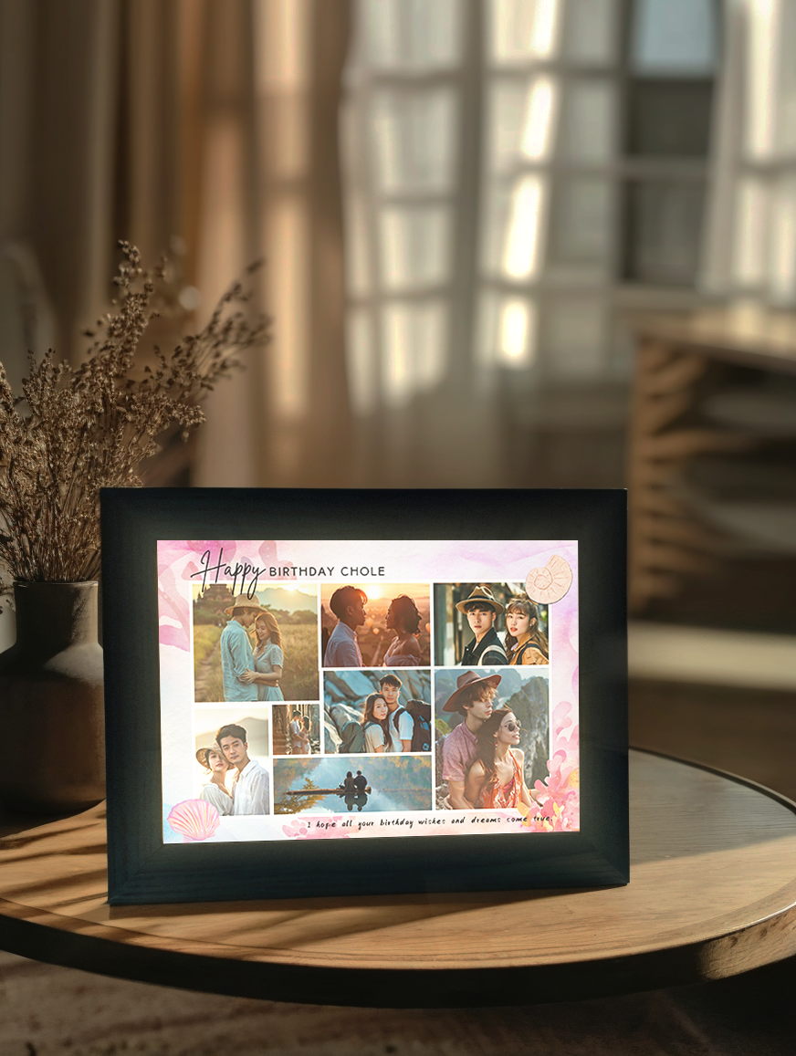 Pink Sea Love Birthday Photo Light Frame