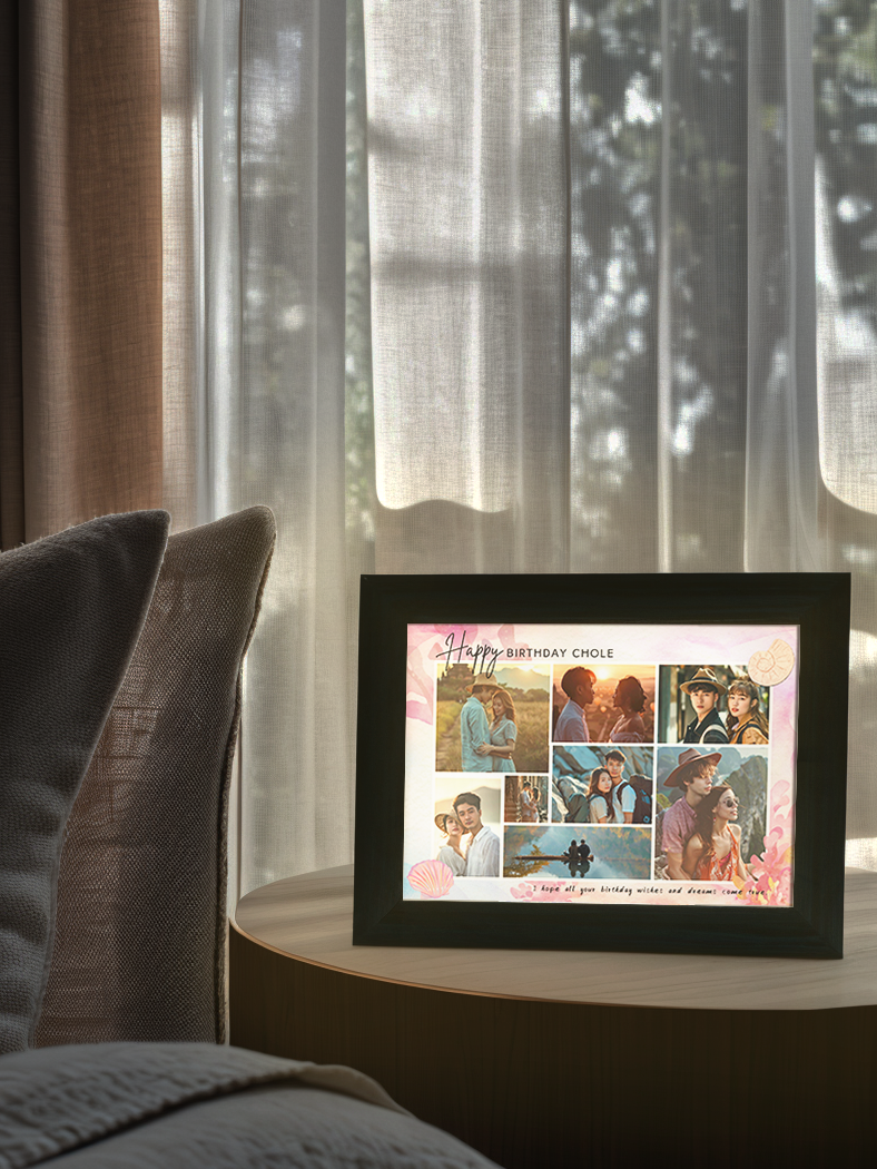 Pink Sea Love Birthday Photo Light Frame