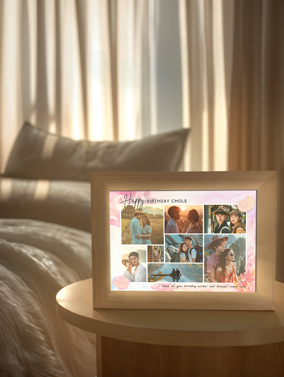 Pink Sea Love Birthday Photo Light Frame