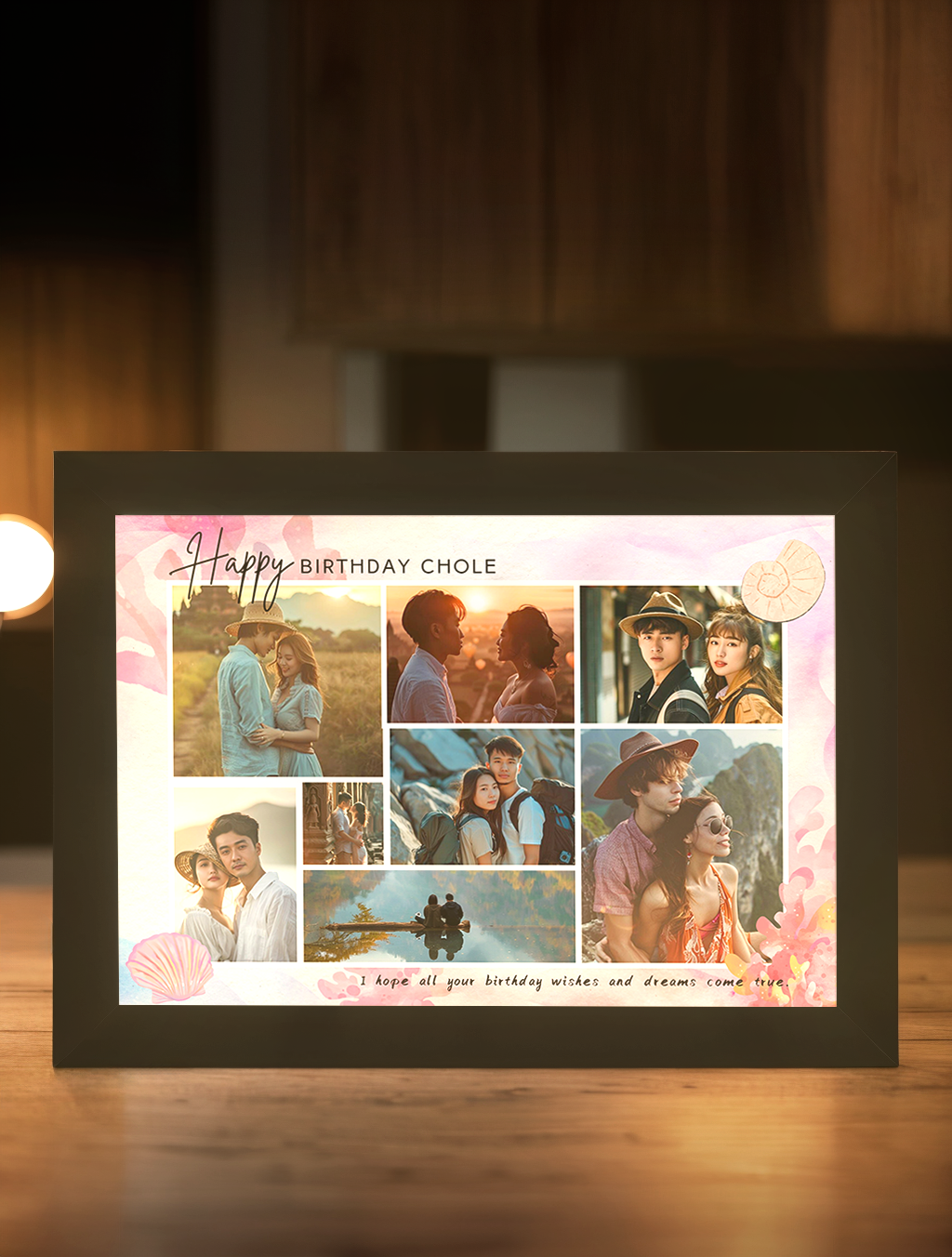 Pink Sea Love Birthday Photo Light Frame