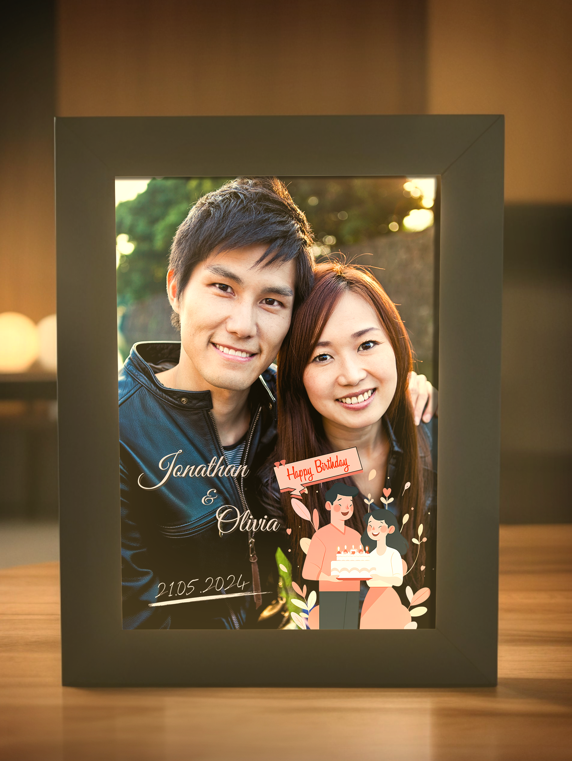 Romantic Ambiance Couple Birthday Photo Light Frame