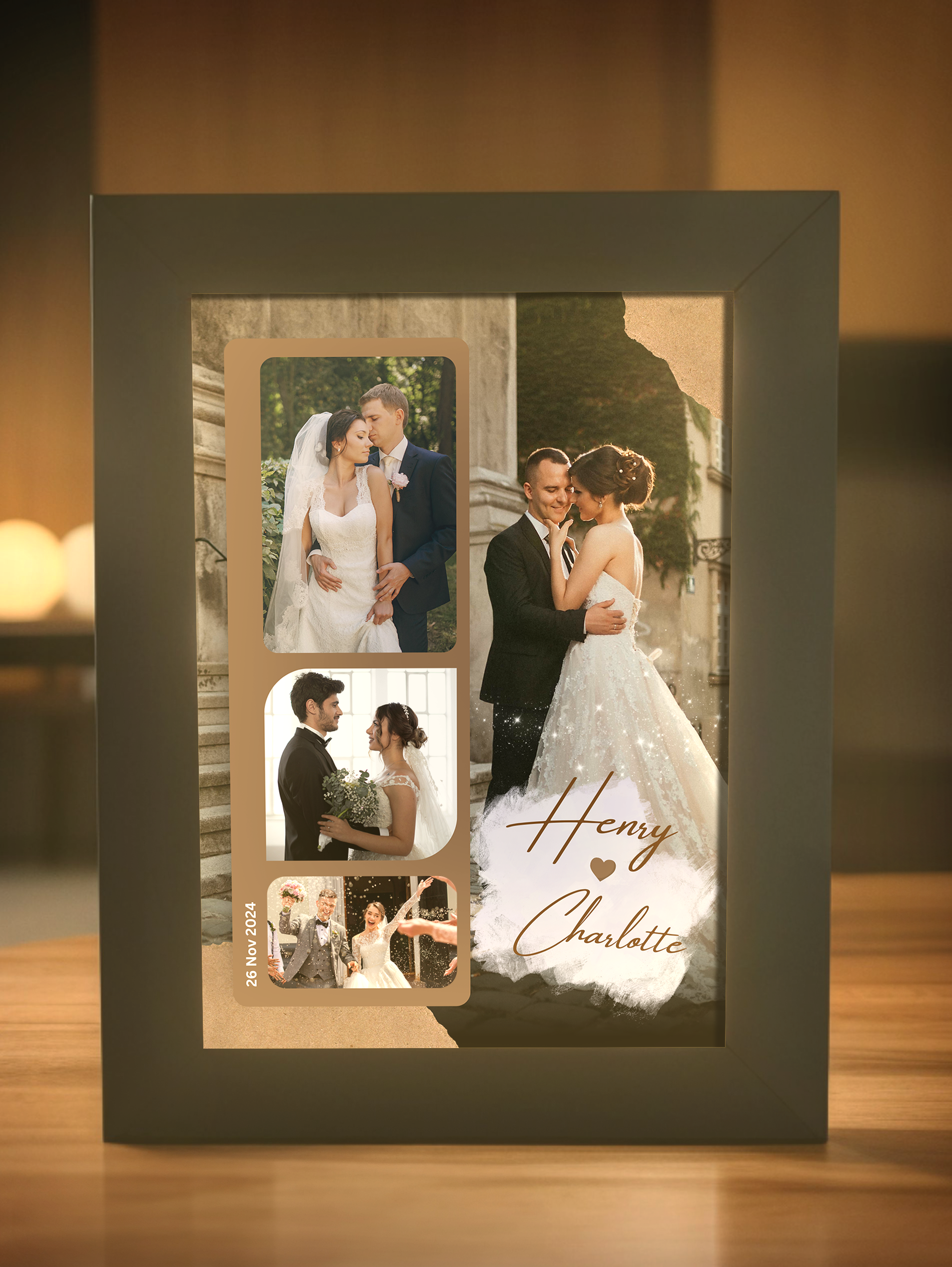 Romantic Wedding Personalized Names & Photo Light Frame