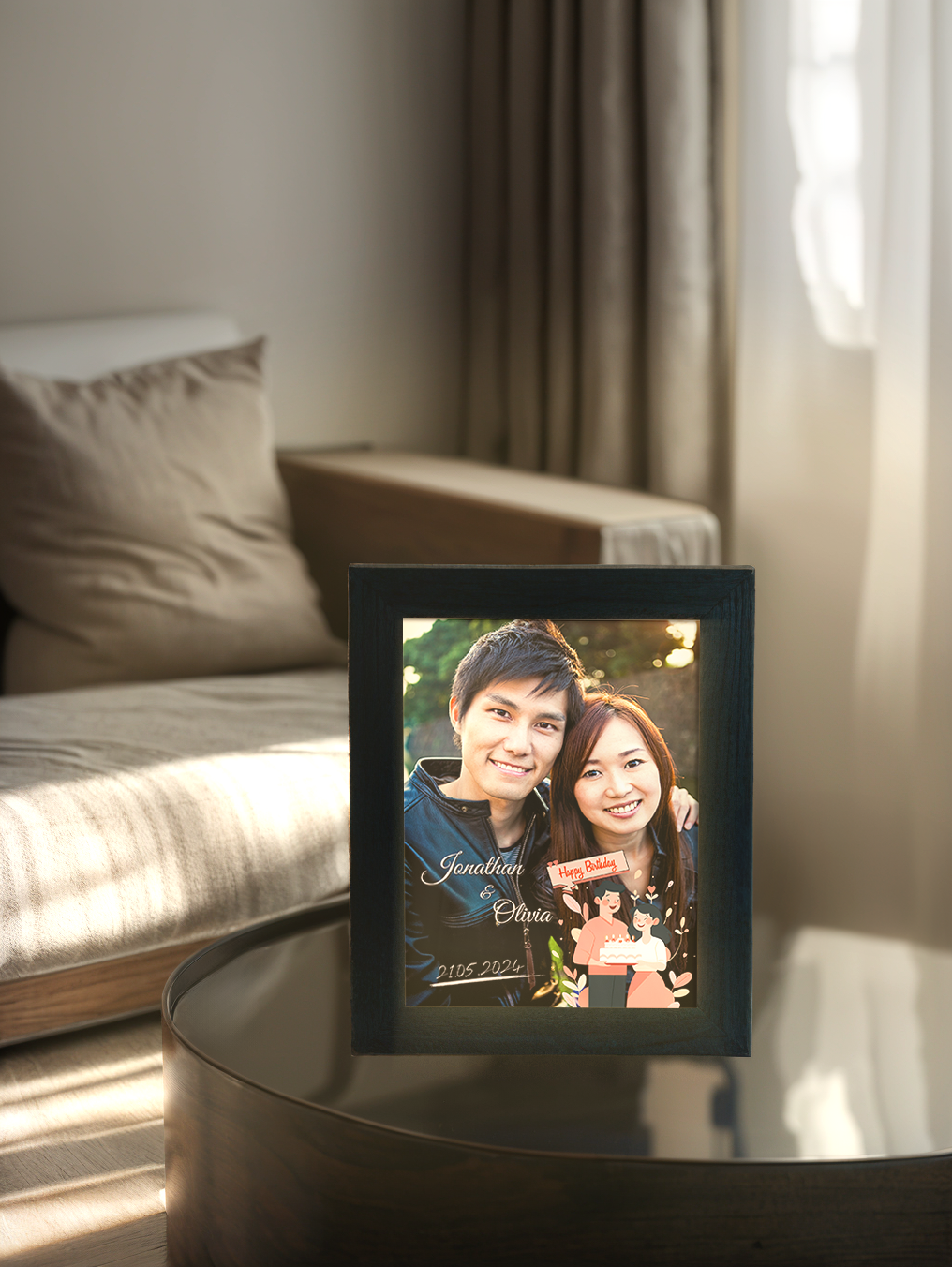 Romantic Ambiance Couple Birthday Photo Light Frame