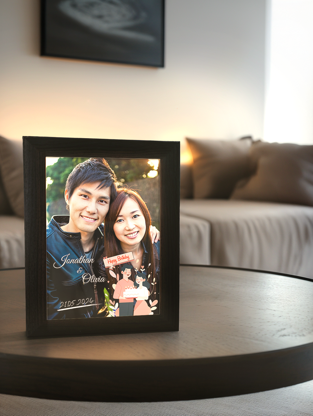 Romantic Ambiance Couple Birthday Photo Light Frame