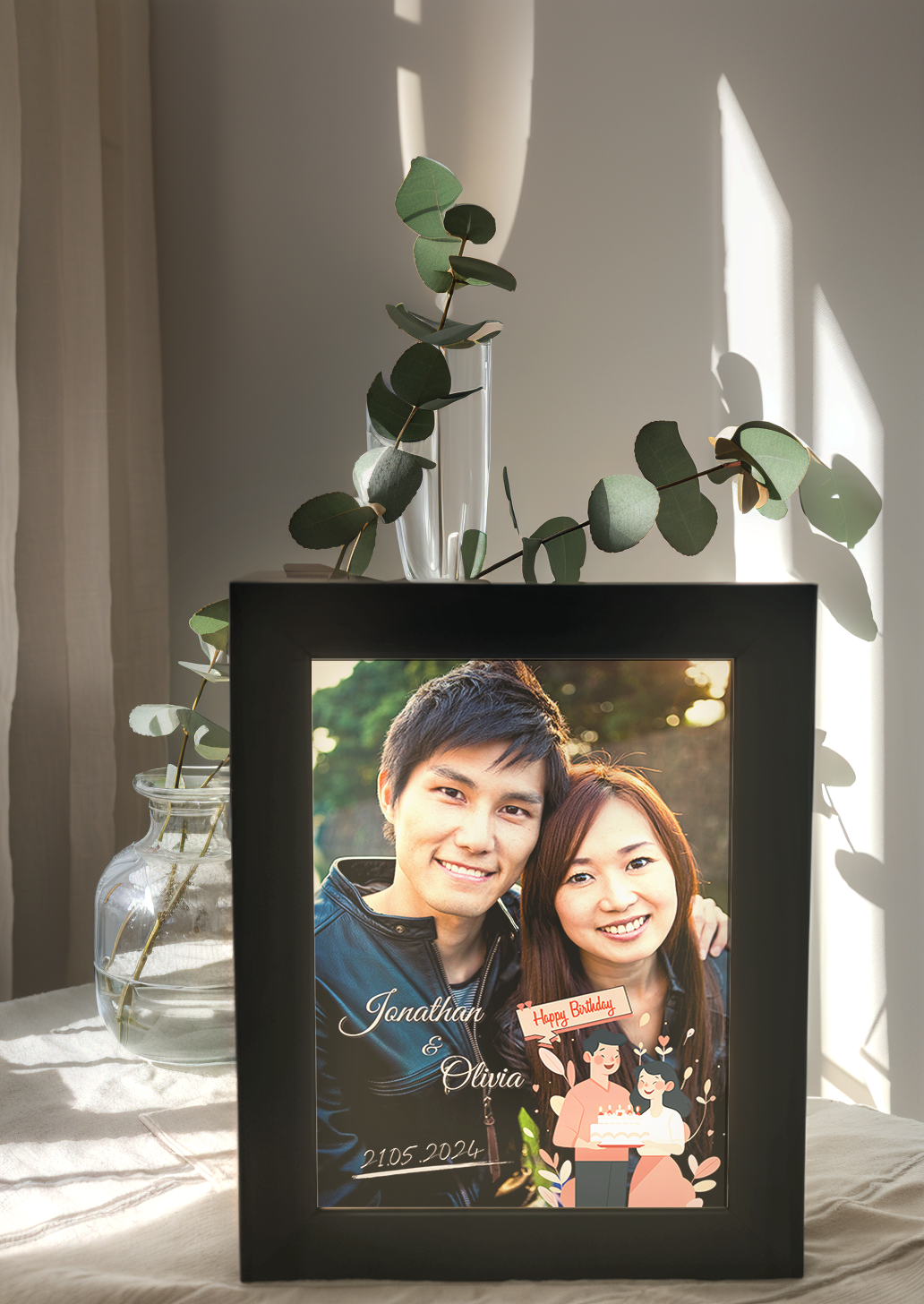 Romantic Ambiance Couple Birthday Photo Light Frame