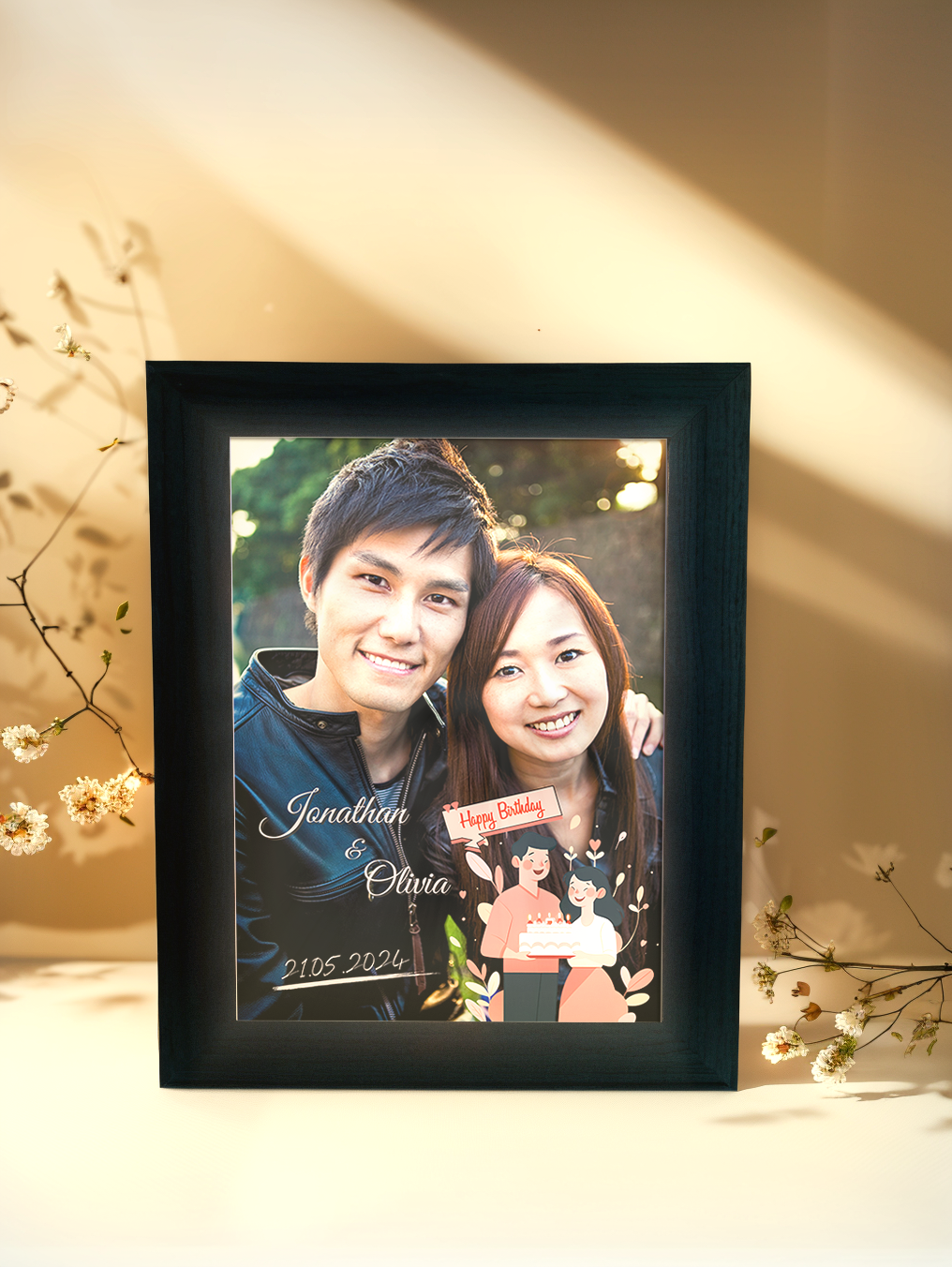 Romantic Ambiance Couple Birthday Photo Light Frame