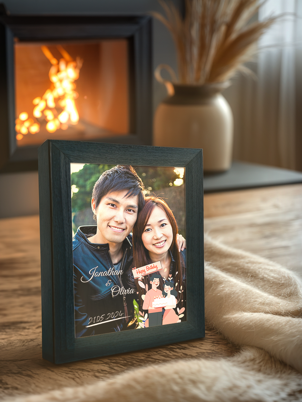 Romantic Ambiance Couple Birthday Photo Light Frame