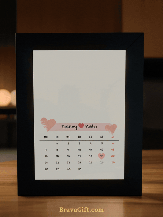Romantic Comic Calendar Couple Photo Light Frame