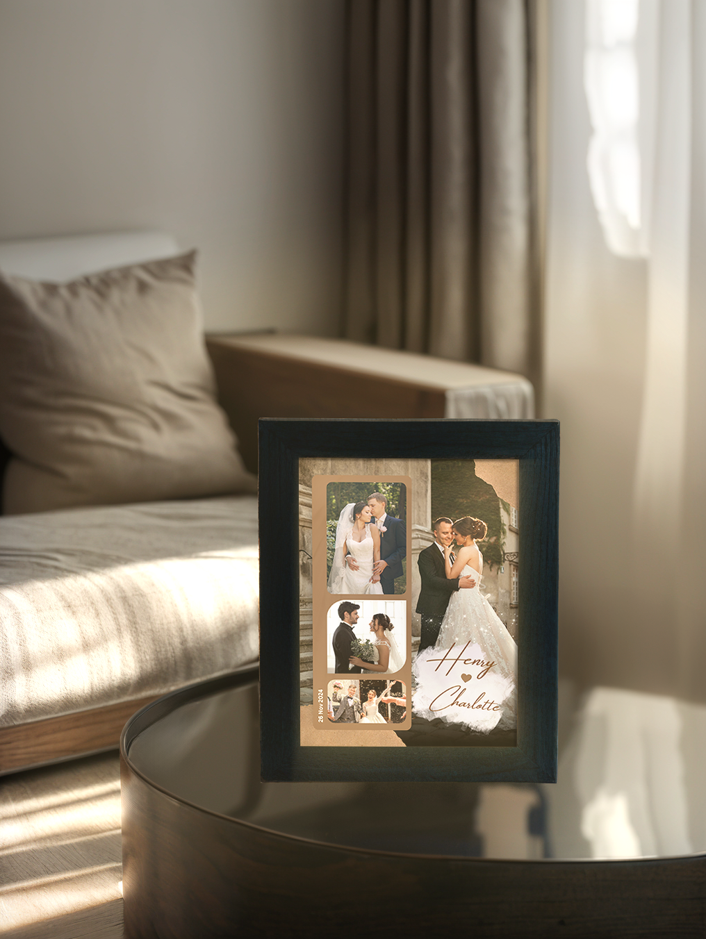 Romantic Wedding Personalized Names & Photo Light Frame