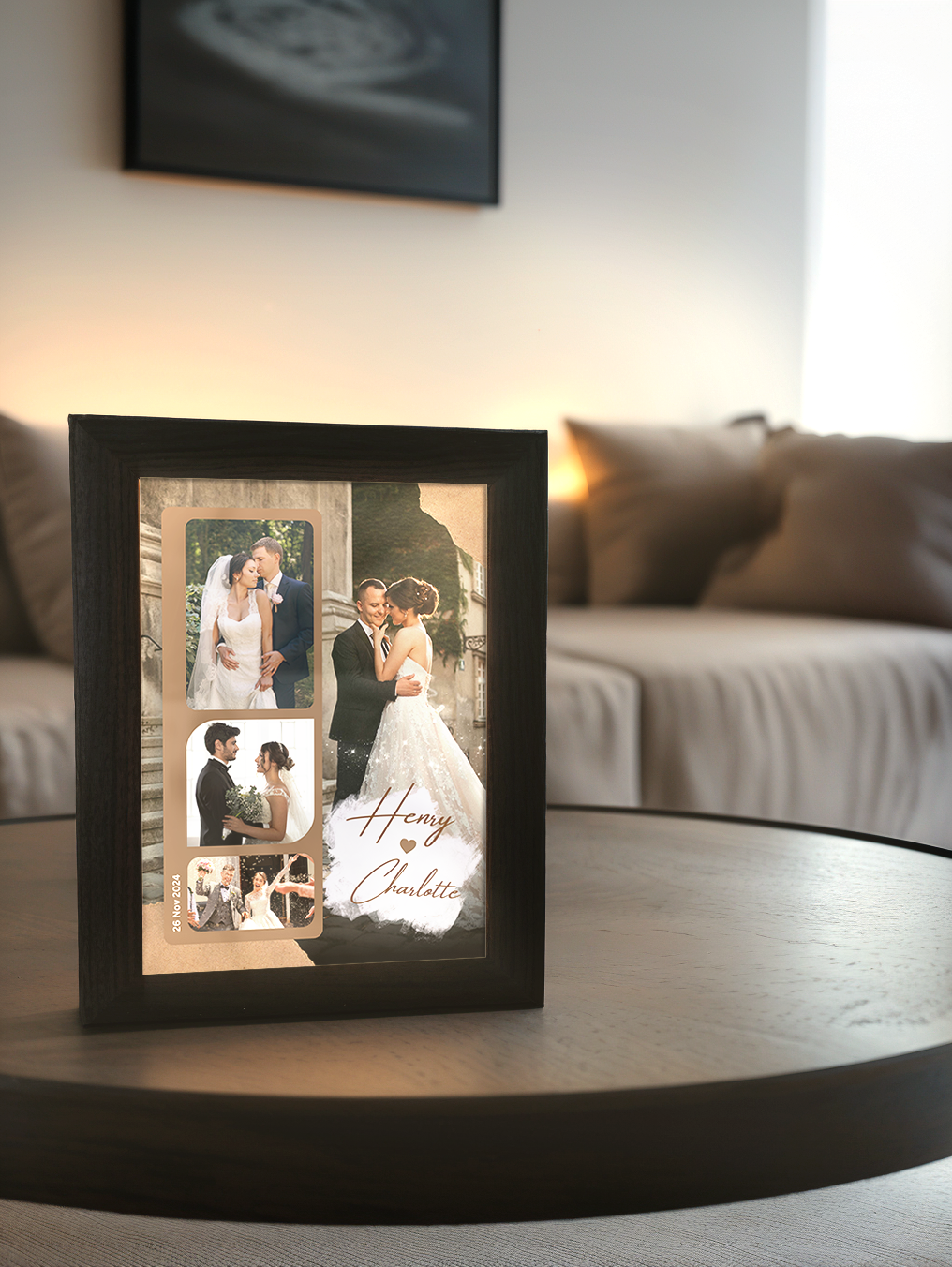 Romantic Wedding Personalized Names & Photo Light Frame