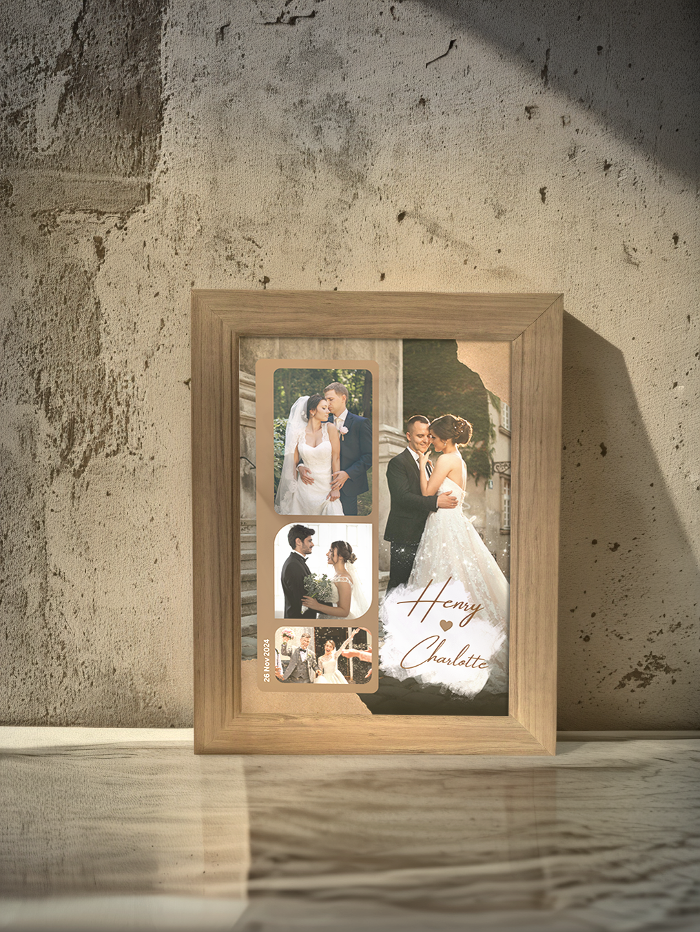 Romantic Wedding Personalized Names & Photo Light Frame