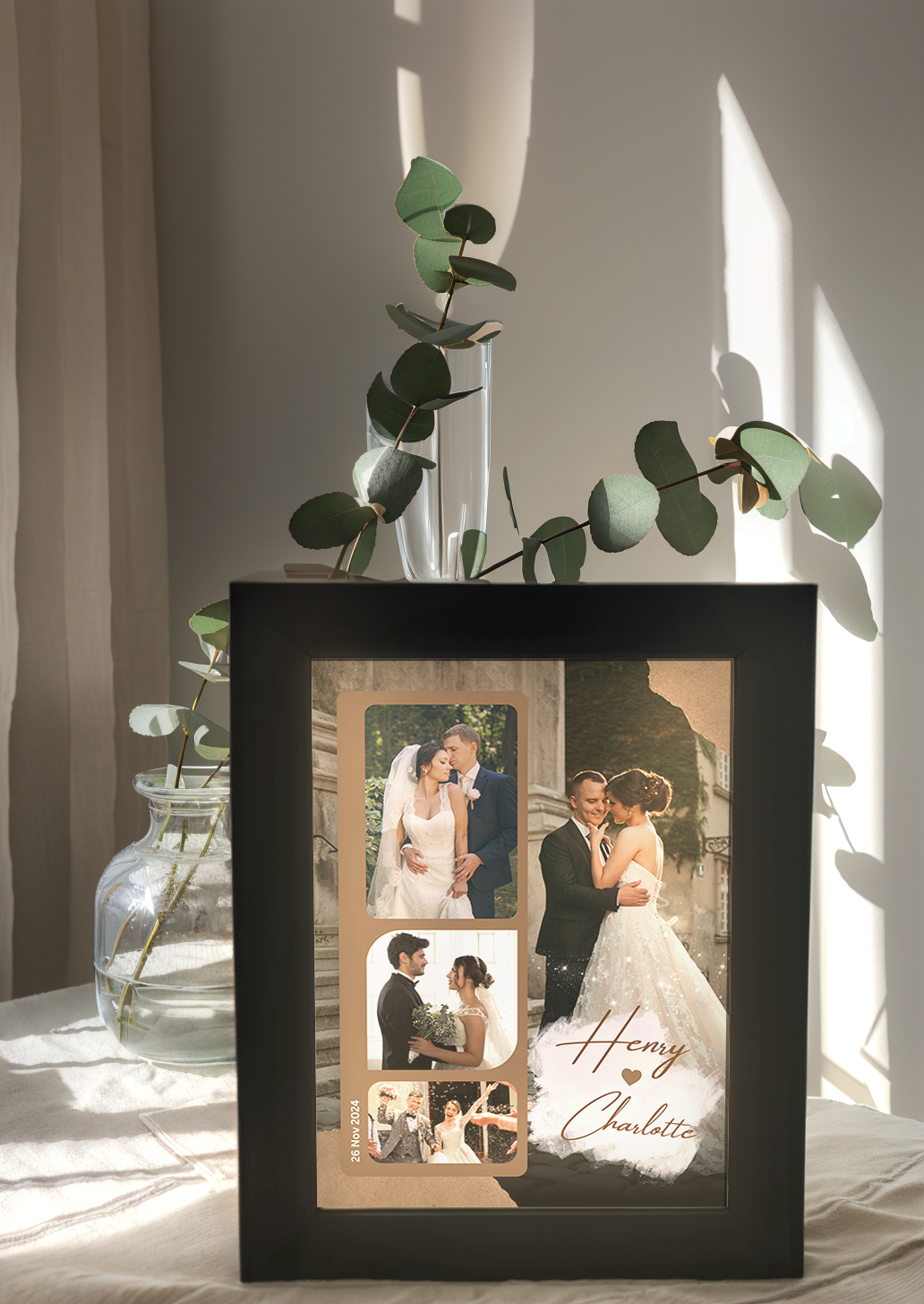 Romantic Wedding Personalized Names & Photo Light Frame