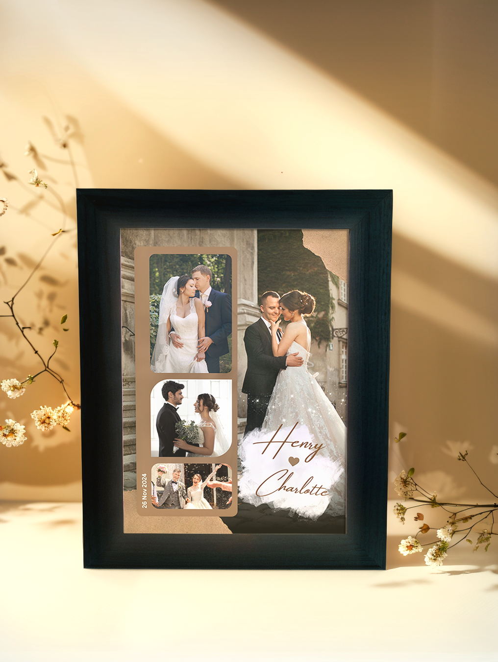 Romantic Wedding Personalized Names & Photo Light Frame