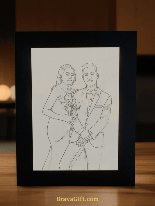 Sketch Art Romantic Gift Couple Photo Light Frame
