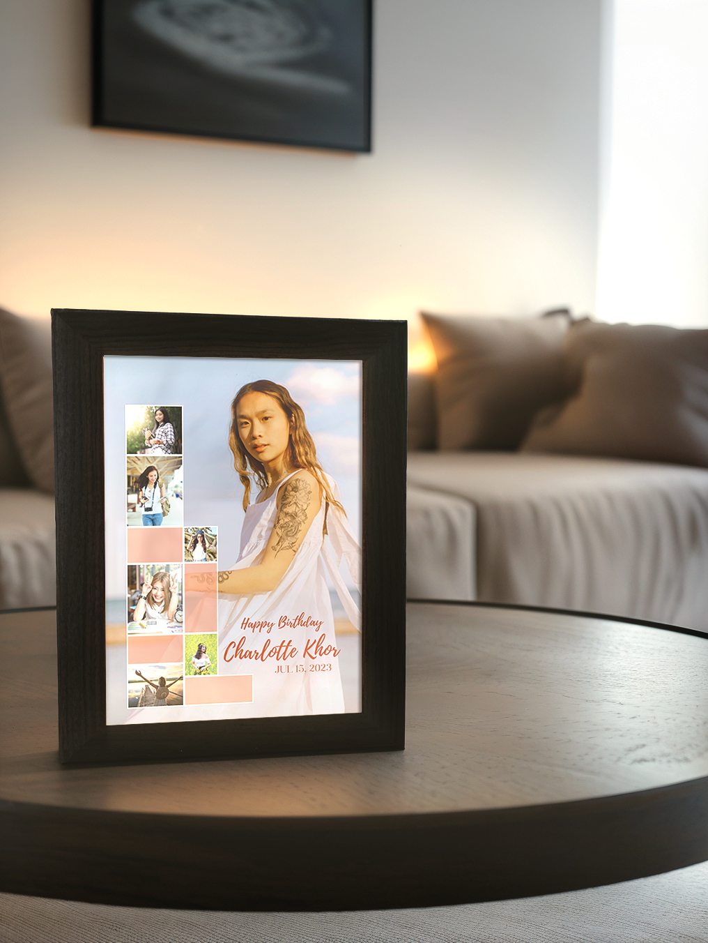 Stylish Happy Birthday Photo Light Frame