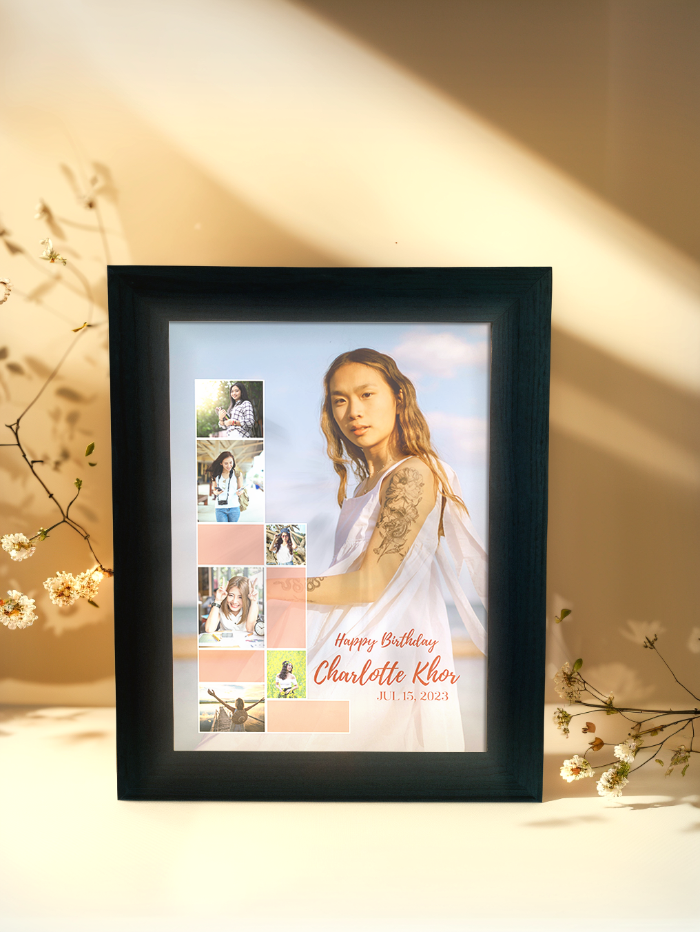 Stylish Happy Birthday Photo Light Frame