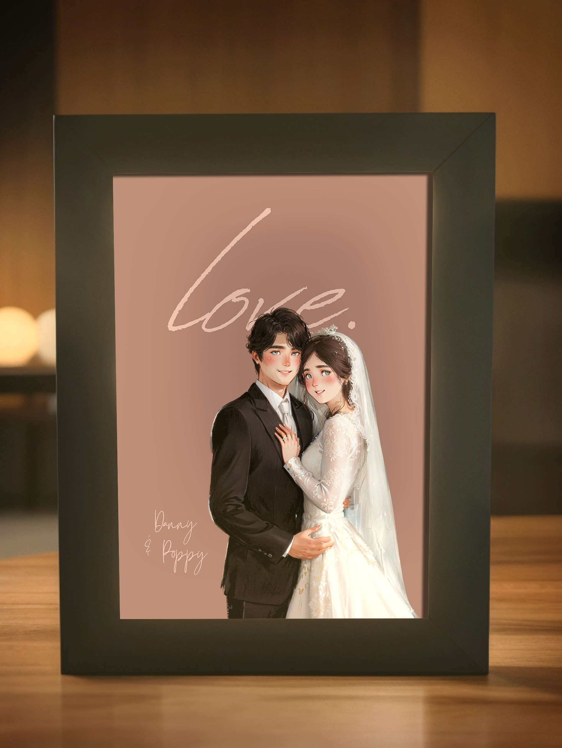 Unique Wedding Custom Fairy Tale Couple Light Frame