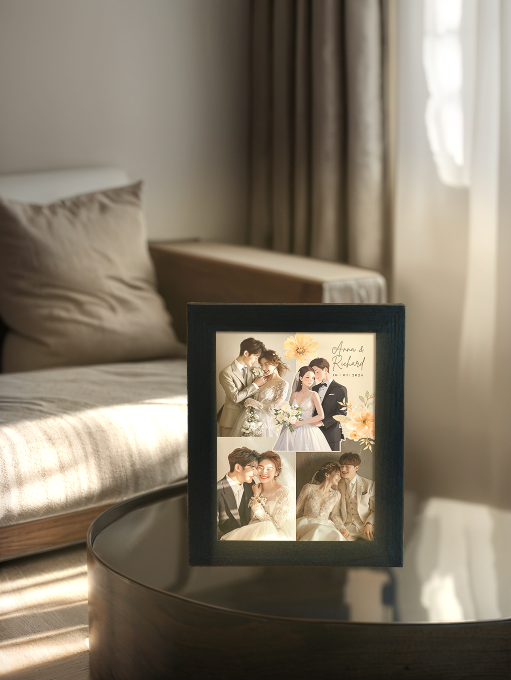 Vintage Couple Wedding Photo Light Frame