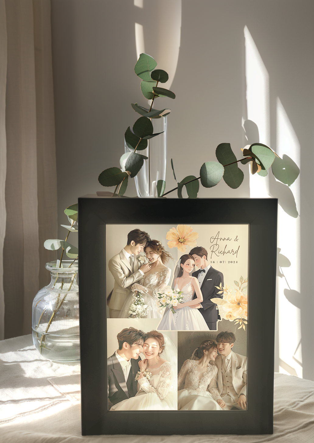 Vintage Couple Wedding Photo Light Frame