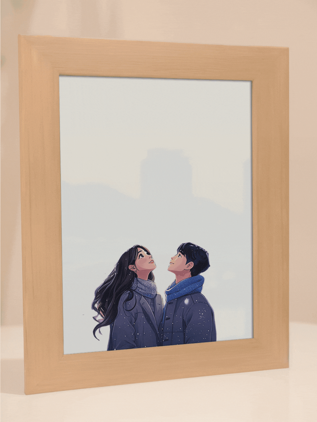 Christmas Gift Romantic Snow Couple Photo Light Frame