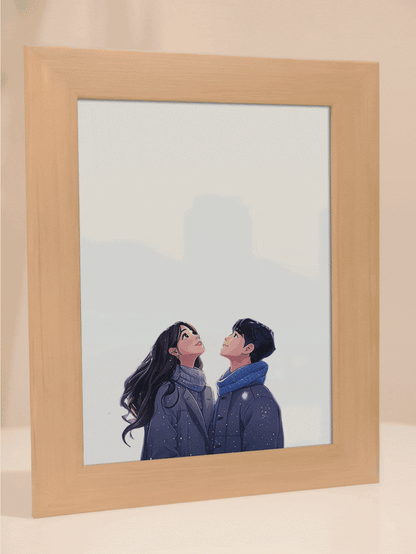 Christmas Gift Romantic Snow Couple Photo Light Frame