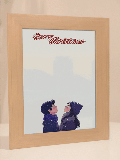 Christmas Gift Romantic Snowy Couple Photo Light Frame