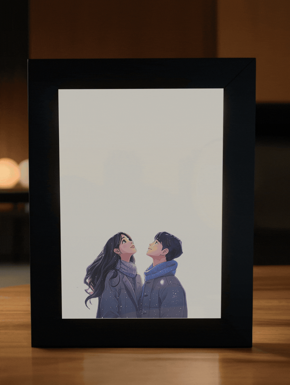 Christmas Gift Romantic Snow Couple Photo Light Frame