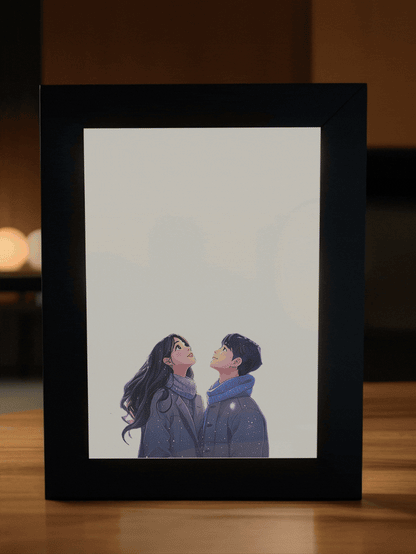Christmas Gift Romantic Snow Couple Photo Light Frame