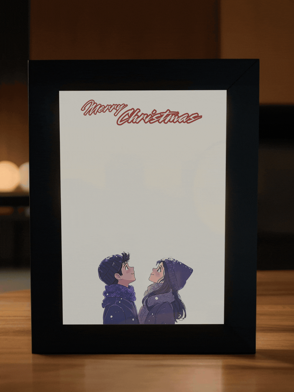 Christmas Gift Romantic Snowy Couple Photo Light Frame