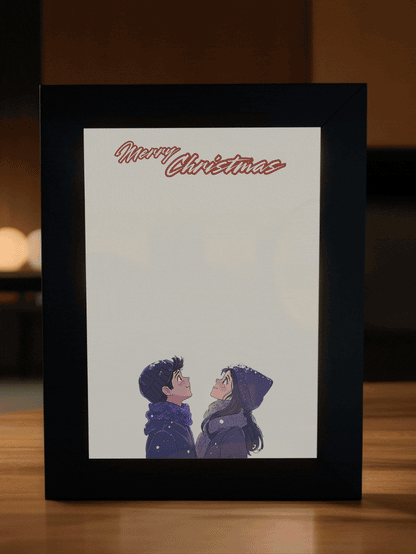 Christmas Gift Romantic Snowy Couple Photo Light Frame