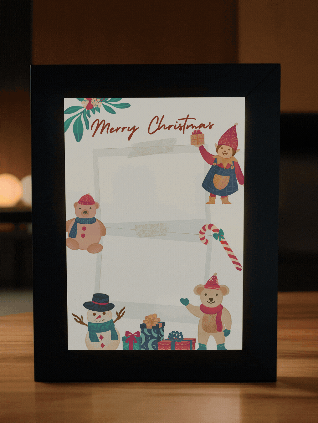 Christmas Gift Cute Bear Photo Light Frame