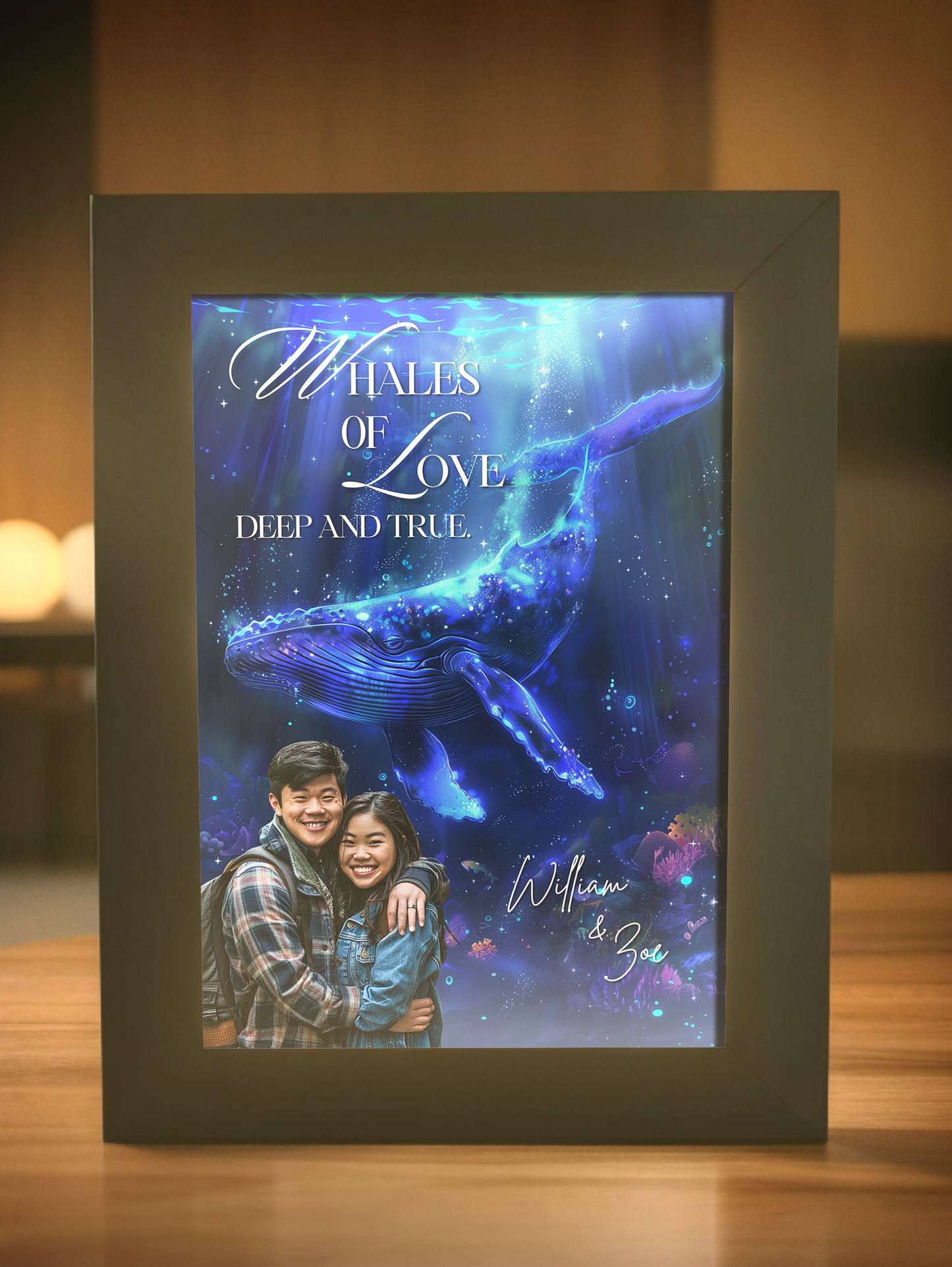 Whales of Love Couple Photo Light Frame