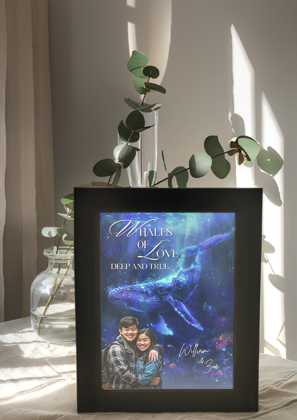 Whales of Love Couple Photo Light Frame