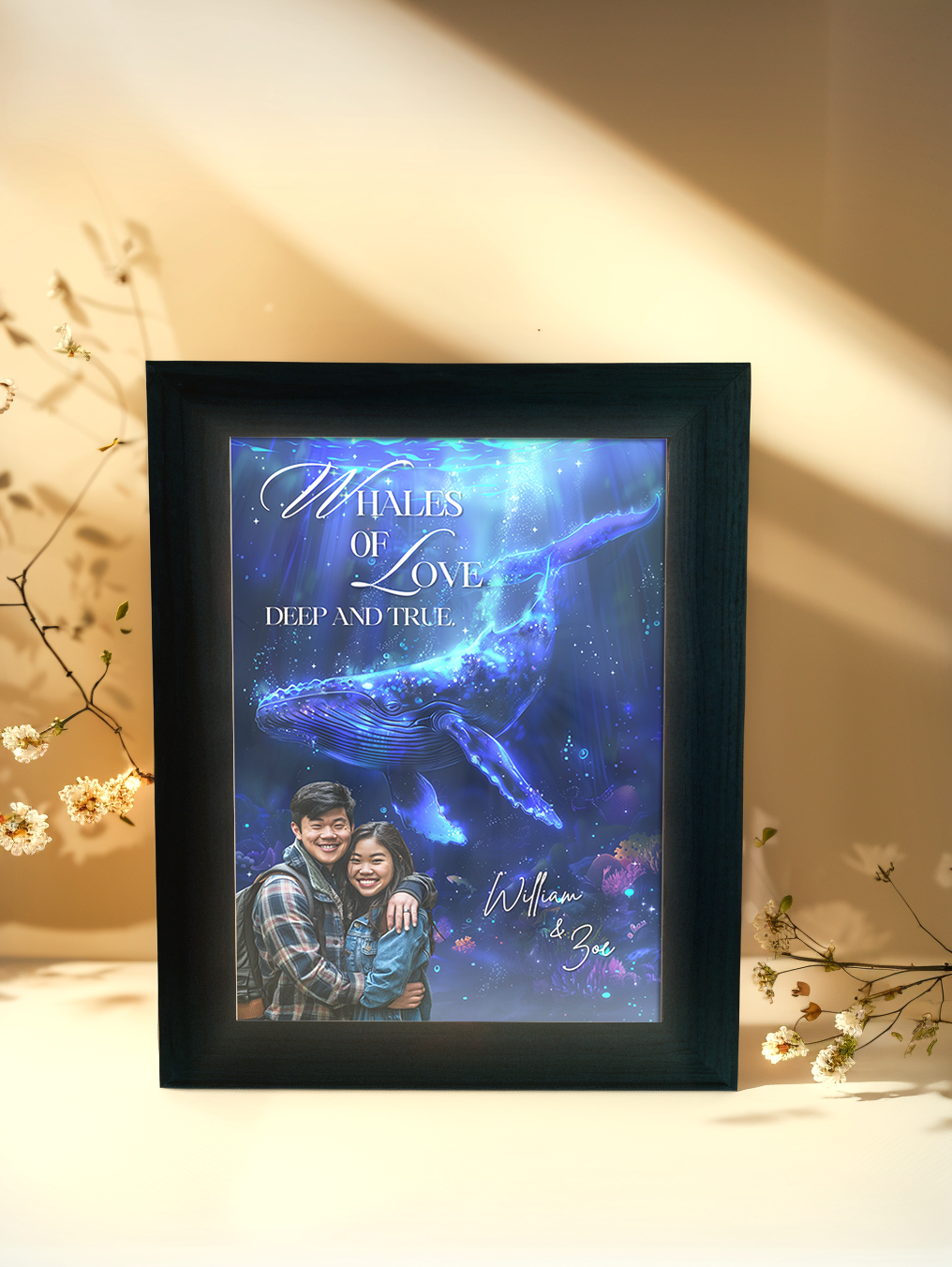 Whales of Love Couple Photo Light Frame