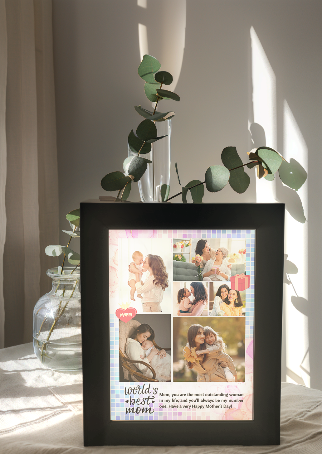 World's Best Mom Mother's Day Photo Light Frame