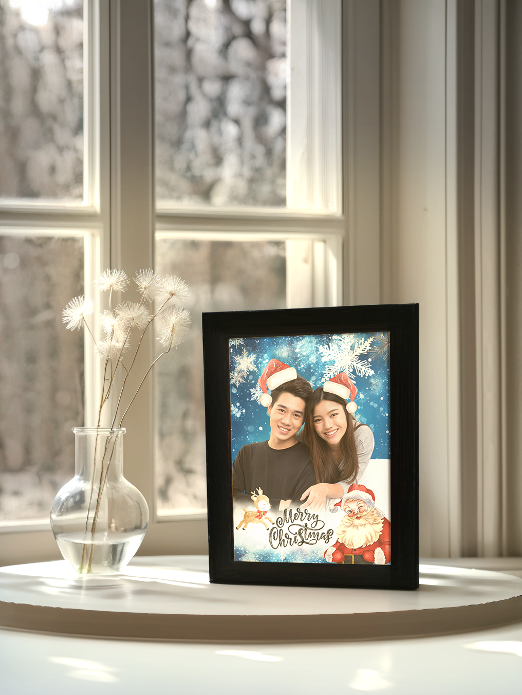 Christmas Gift Couple Christmas Hats Photo Light Frame