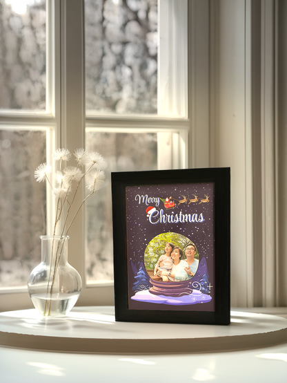 Christmas Gift Blue Theme Snowball Surprise Photo Light Frame