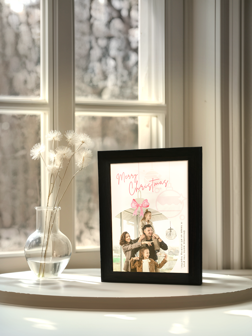 Christmas Gift Pink Theme Christmas Ornament Family Photo Light Frame