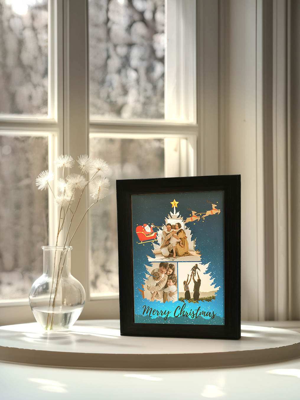 Christmas Gift Blue Theme Warmth Christmas Tree Photo Light Frame