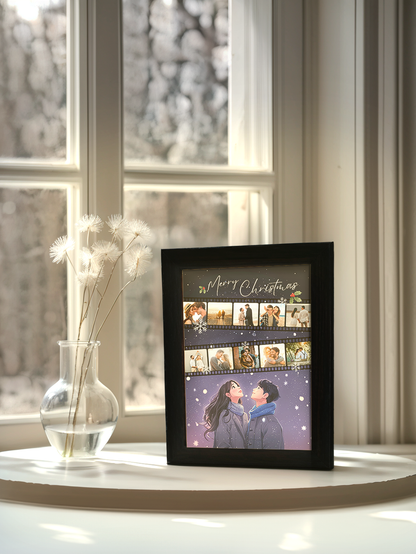 Christmas Gift Romantic Snow Couple Photo Light Frame