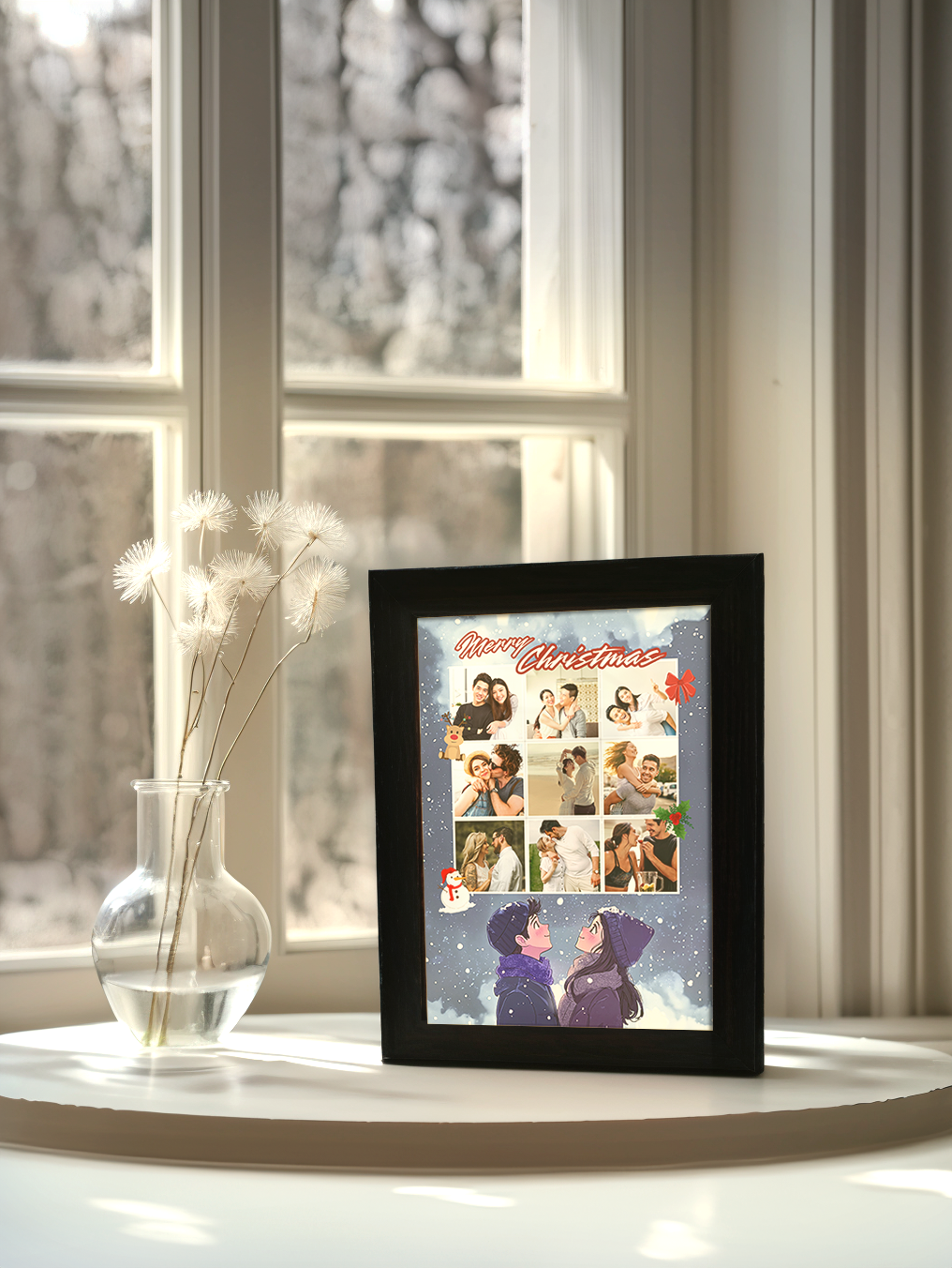 Christmas Gift Romantic Snowy Couple Photo Light Frame